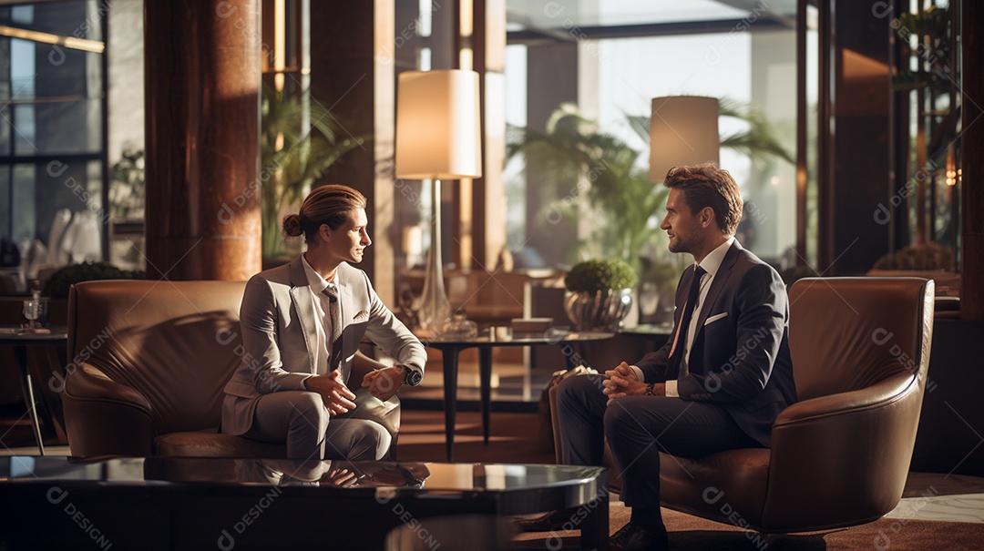 Duas pessoas de negócios discutindo trabalho durante uma reunião