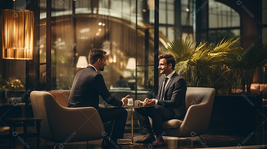 Duas pessoas de negócios discutindo trabalho durante uma reunião