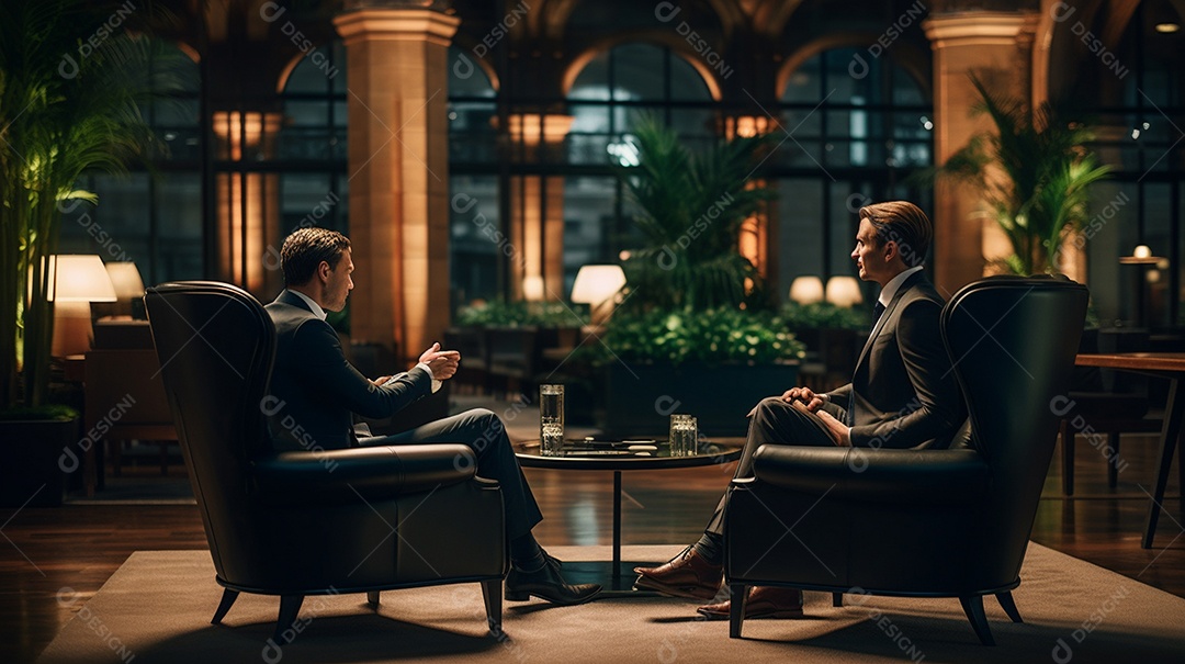 Duas pessoas de negócios discutindo trabalho durante uma reunião