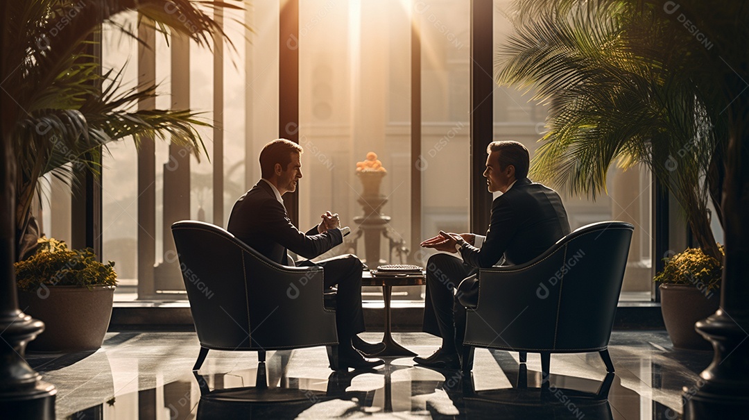 Duas pessoas de negócios discutindo trabalho durante uma reunião