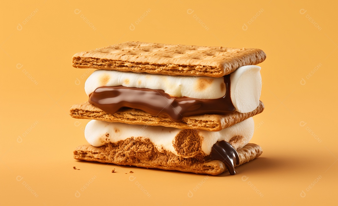 Delicioso doce de Smore em fundo amarelo