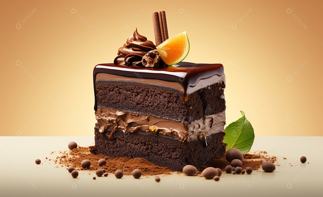 Deliciosa fatia de bolo de chocolate recheado