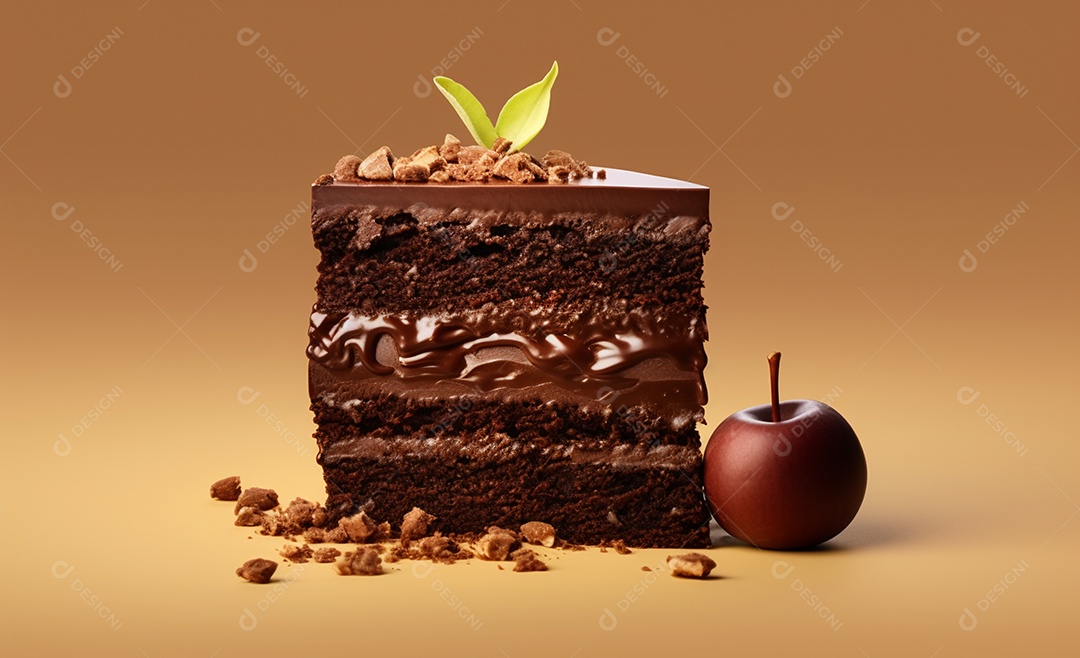 Deliciosa fatia de bolo de chocolate recheado