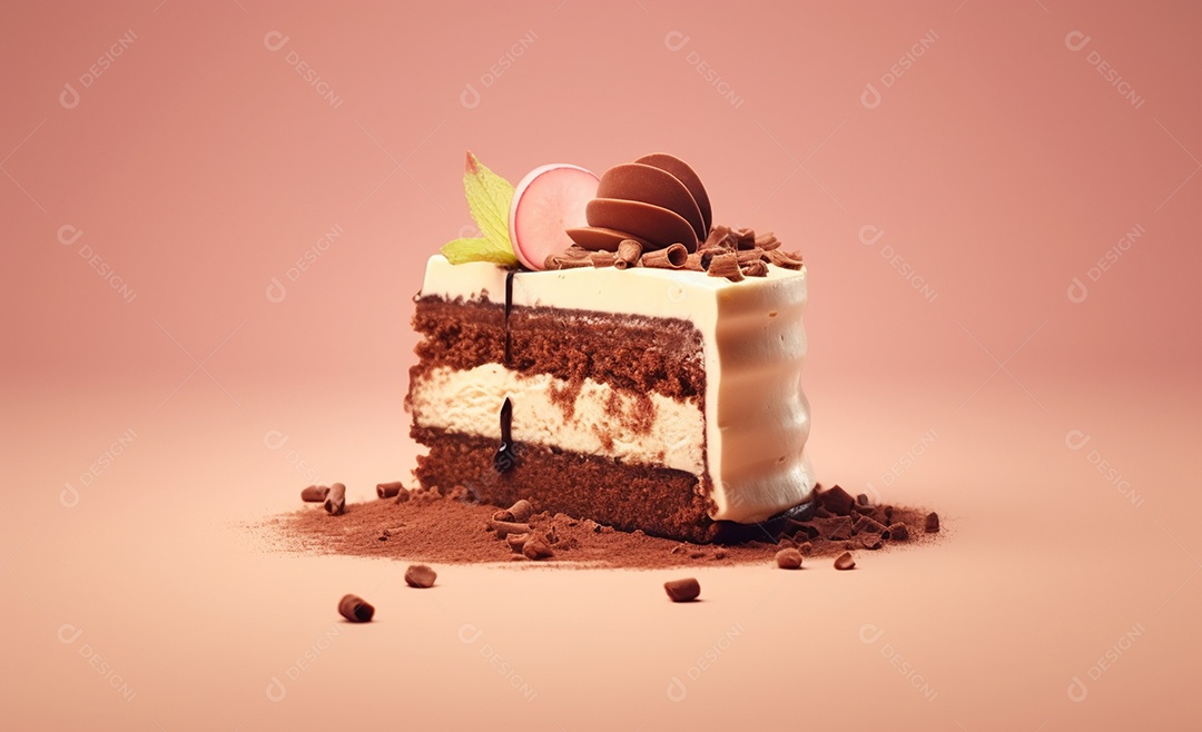 Deliciosa fatia de bolo de chocolate recheado