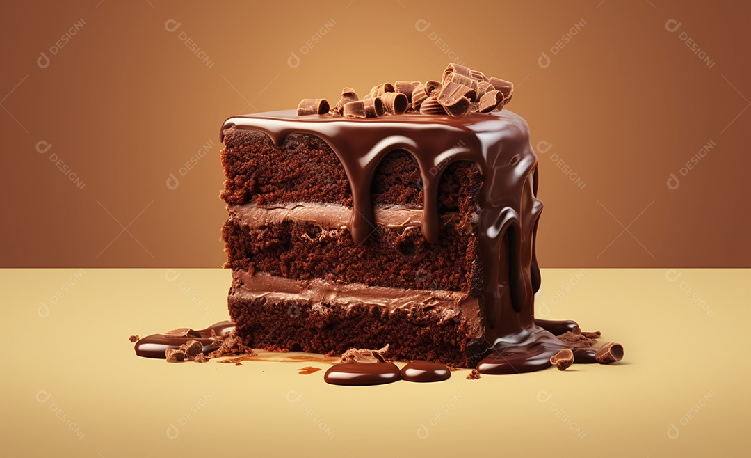 Deliciosa fatia de bolo de chocolate recheado