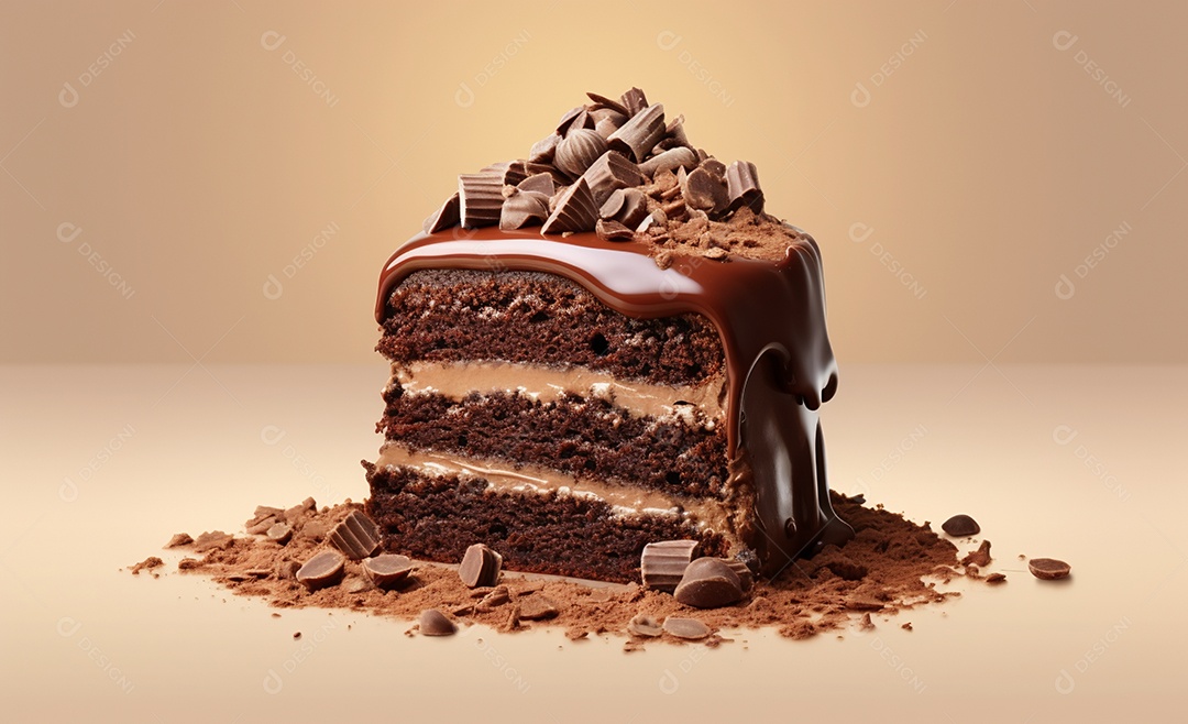 Deliciosa fatia de bolo de chocolate recheado