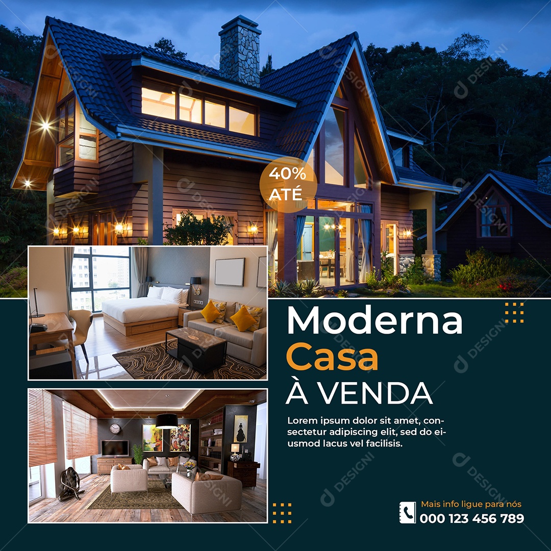 Social Media Imobiliária Casa à Venda PSD Editável