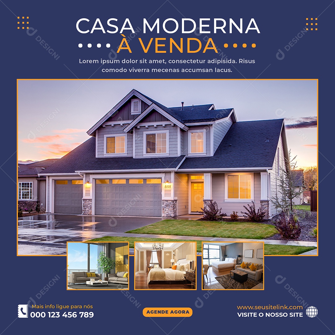 Casa Moderna à Venda Imobiliária Social Media PSD Editável