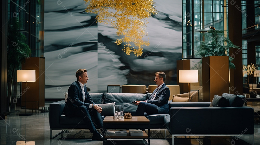 Duas pessoas de negócios discutindo trabalho durante uma reunião