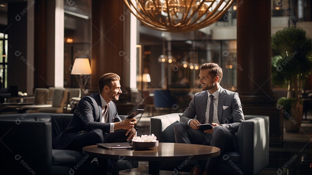 Duas pessoas de negócios discutindo trabalho durante uma reunião