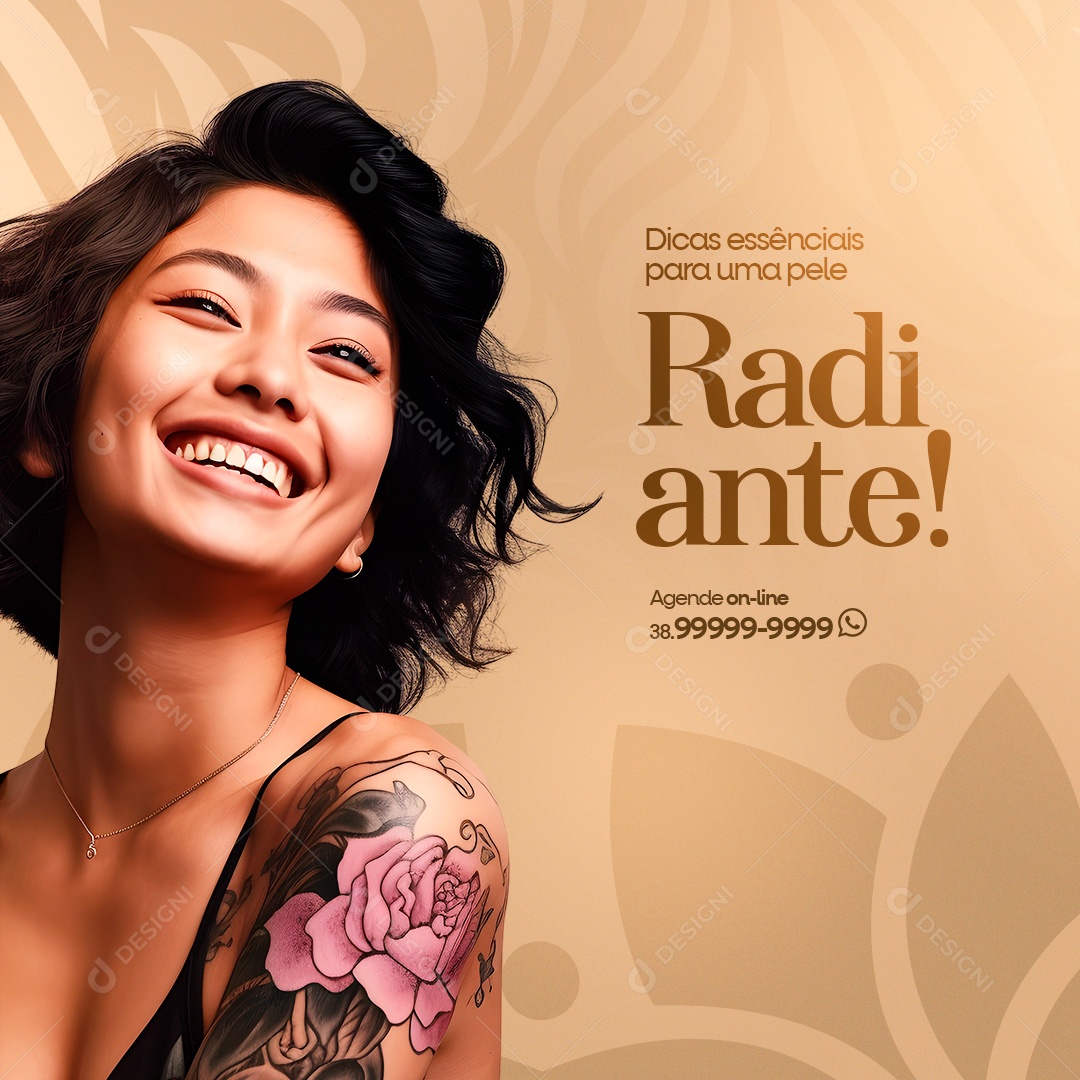 Clínica Estética Dicas Essênciais para Uma Pele Radiante Social Media PSD Editável