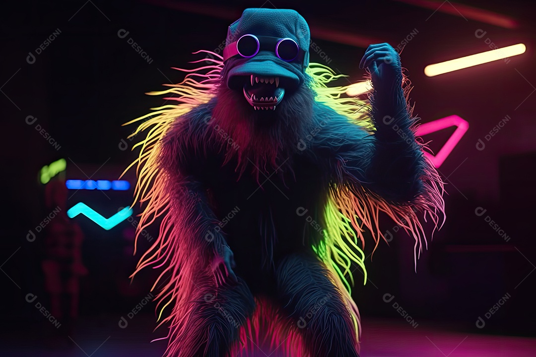 Um monstro peludo dançando hip-hop com movimentos incríveis