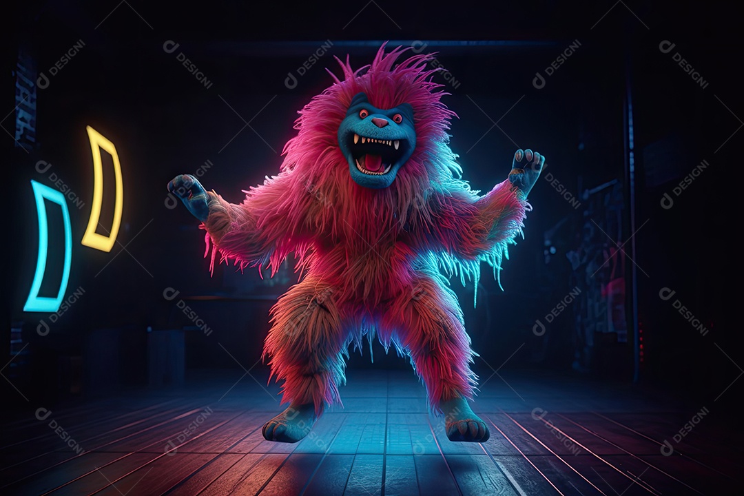 Um monstro peludo dançando hip-hop com movimentos incríveis