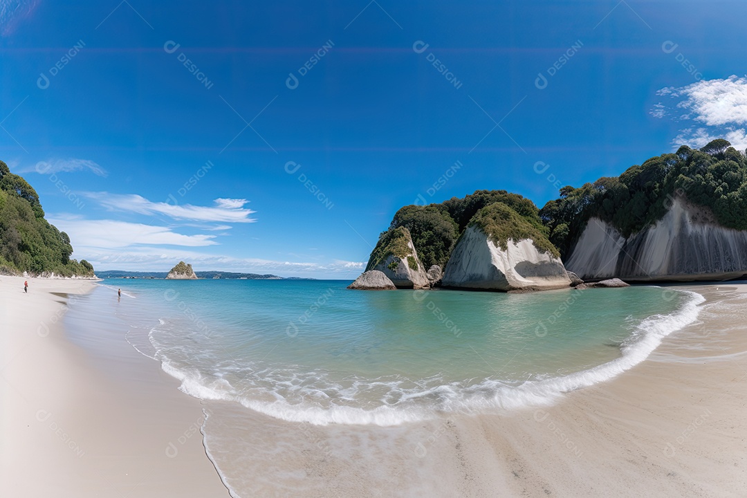 Uma imagem panorâmica revela a exuberante praia da Catedral