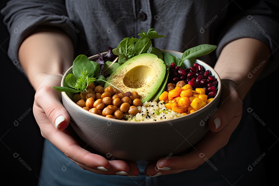 Mãos de pessoa segurando tigela de comida
