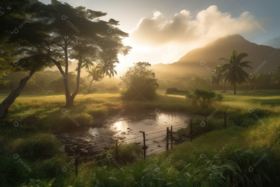 Lindo pôr do sol sobre um lago