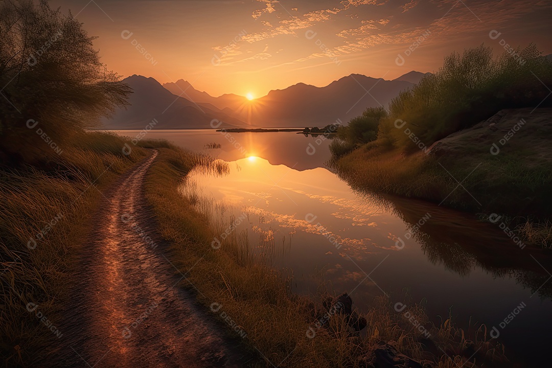 Lindo pôr do sol sobre uma praia