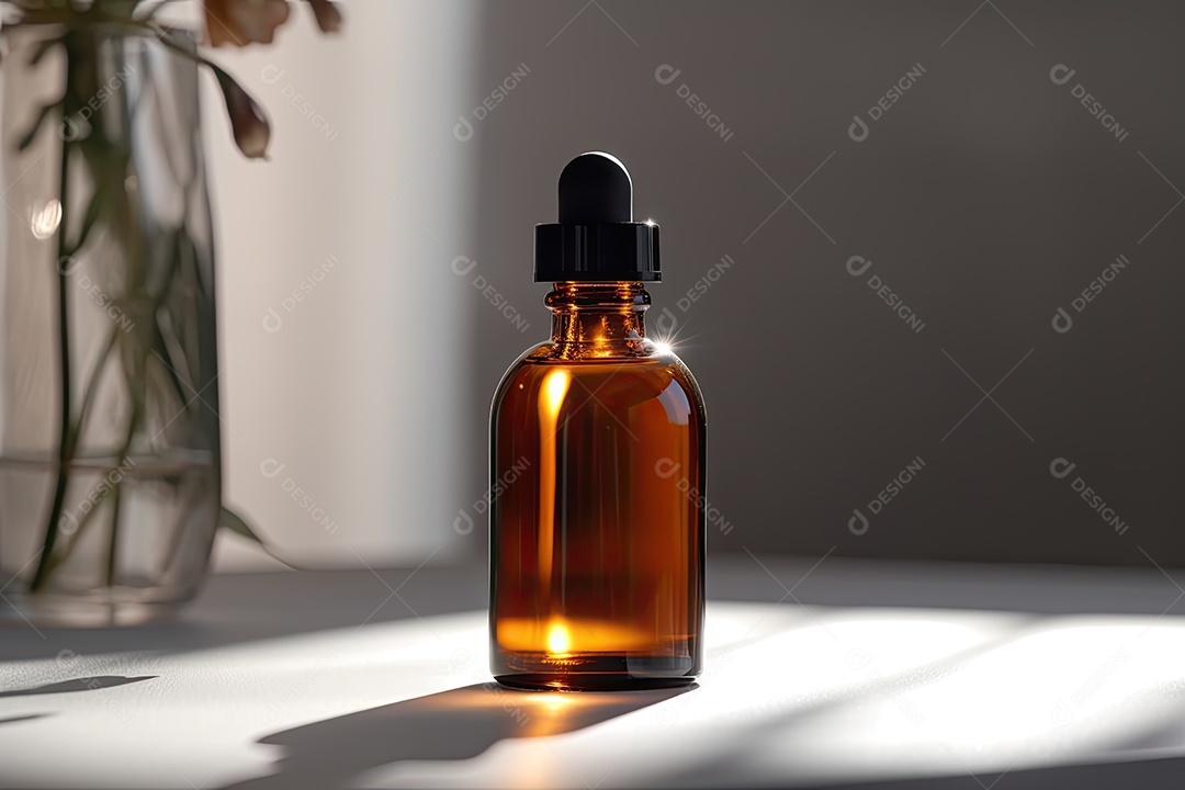 Simule uma garrafa âmbar com espaço em branco para marca e