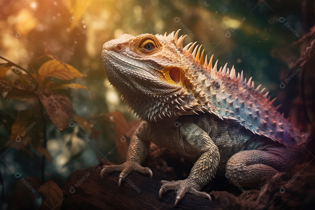 Retrato de um dragão barbudo emergindo de um denso encha