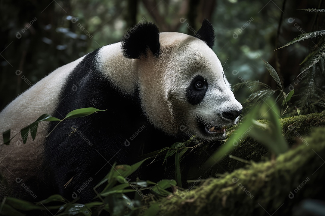 Animal selvagem panda sobre uma floresta