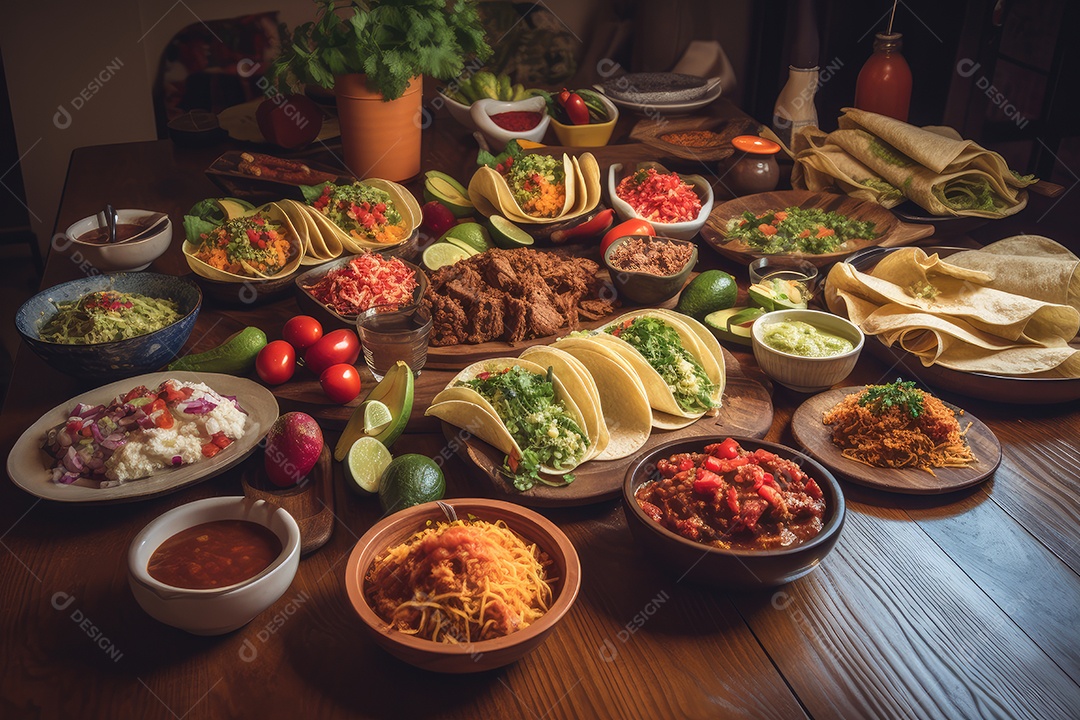 A espaçosa mesa de jantar exibe um autêntico estilo mexicano