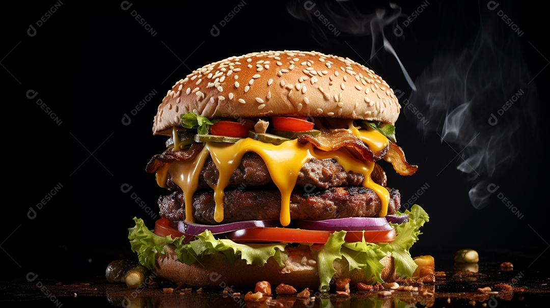 Saboroso hambúrguer de carne com queijo e salada