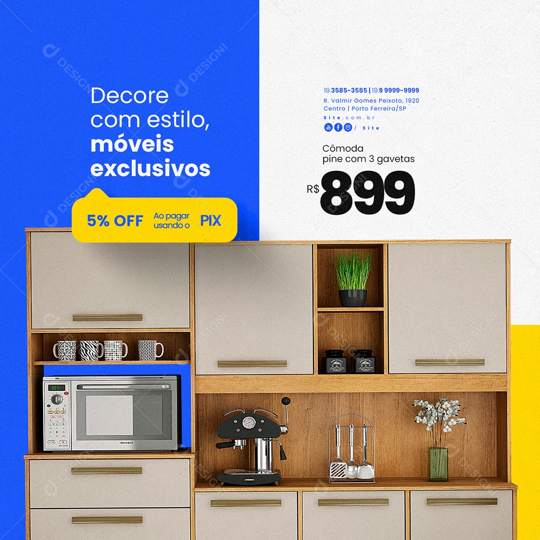 Loja de Móveis Decore com Estilo Móveis Exclusivos 5% Off Ao pagar Usando o Pix Social Media PSD Editável