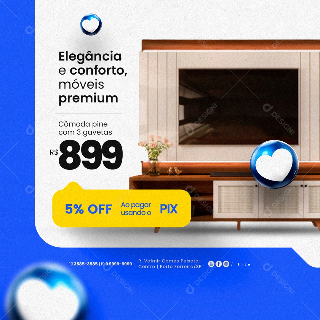 Loja de Móveis Elegância e Conforto Móveis Premium Social Media PSD Editável