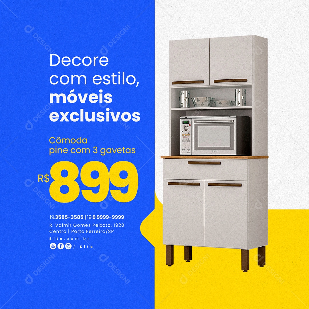 Loja de Móveis Decore com Estilo Móveis Exclusivos Cômoda Pine Social Media PSD Editável