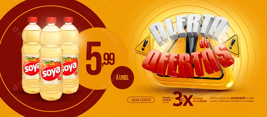 Banner Alerta de Ofertas Supermercado Óleo Soya 5,99 3x Sem Juros Social Media PSD Editável