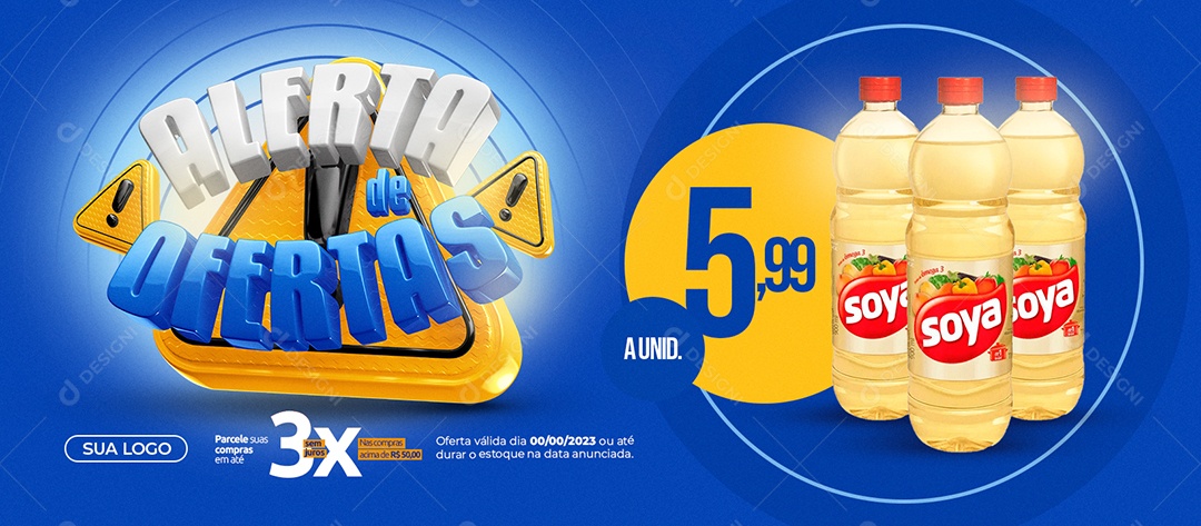 Banner Alerta de Ofertas Supermercado Óleo Soya 5,99 Social Media PSD Editável