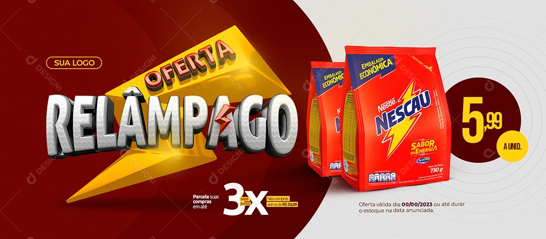 Banner Oferta Relâmpago Supermercado Nestle Nescau 5,99 3x Sem Juros Social Media PSD Editável