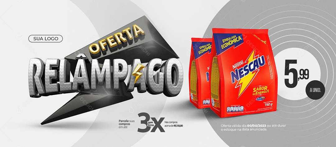 Banner Oferta Relâmpago Supermercado Nestle Nescau 5,99 Social Media PSD Editável