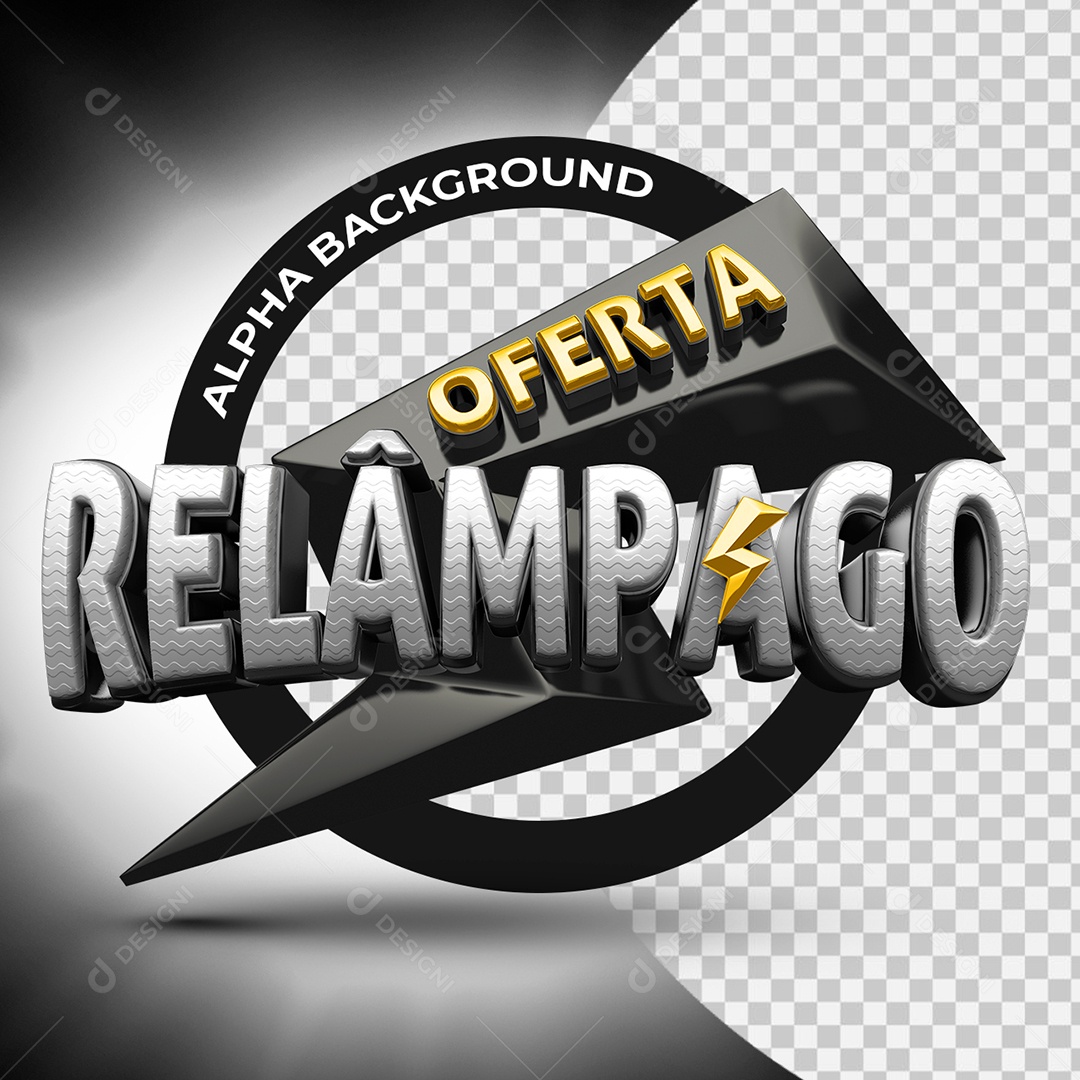 Oferta Relâmpago Selo 3D Preto para Composição PSD