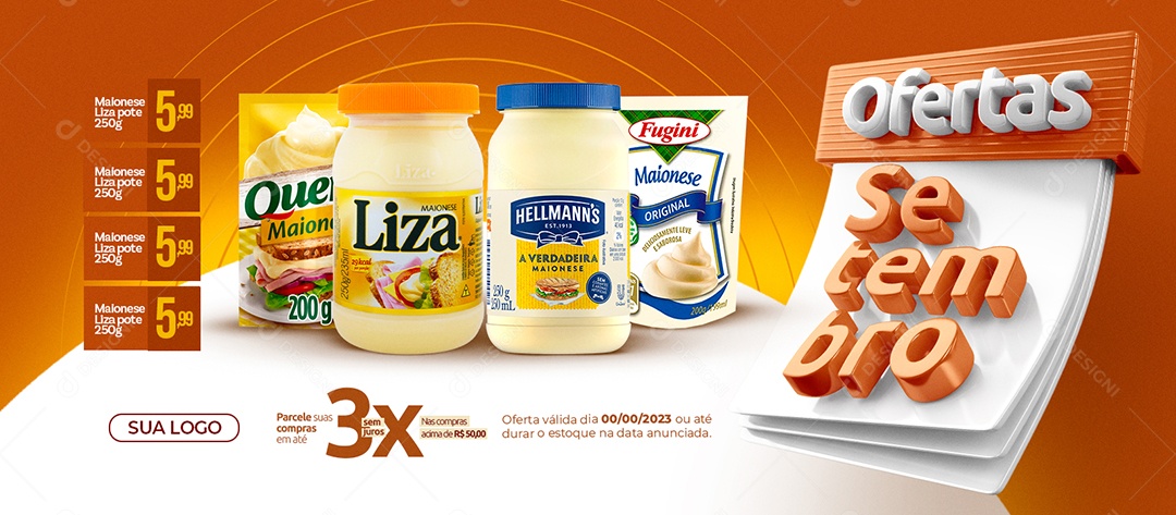Ofertas de Setembro Supermercado Maionese Pote 5,99 Banner Social Media PSD Editável