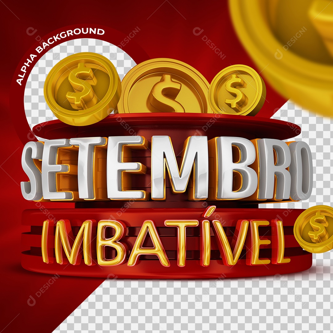 Setembro Imbatível Selo 3D Vermelho para Composição PSD