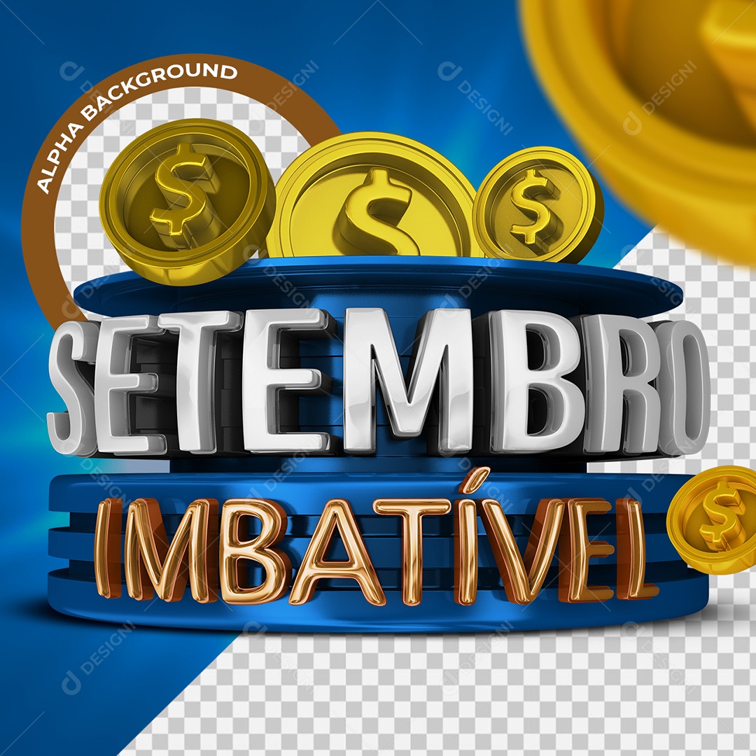 Setembro Imbatível Selo 3D Azul para Composição PSD