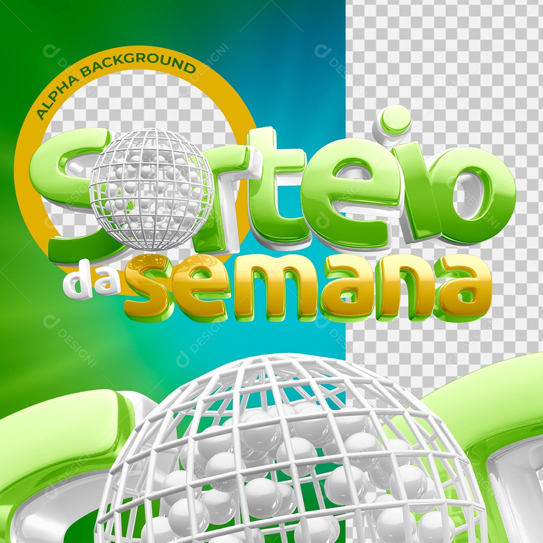 Sorteio da Semana Selo 3D Verde para Composição PSD