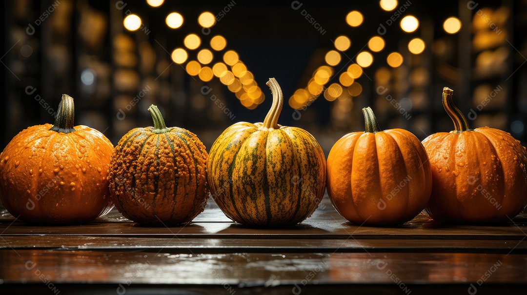 Plano de fundo abóboras assustadoras de halloween com luzes laranjas