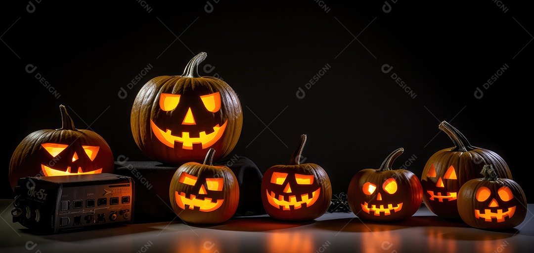 Plano de fundo abóboras assustadoras de halloween com luzes laranjas73