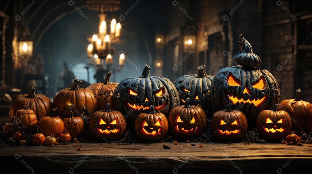plano de fundo abóboras assustadoras de halloween com luzes laranjas83