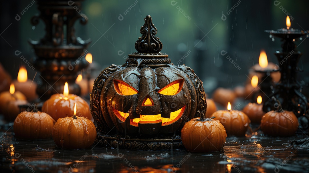 plano de fundo abóboras assustadoras de halloween com luzes laranjas85