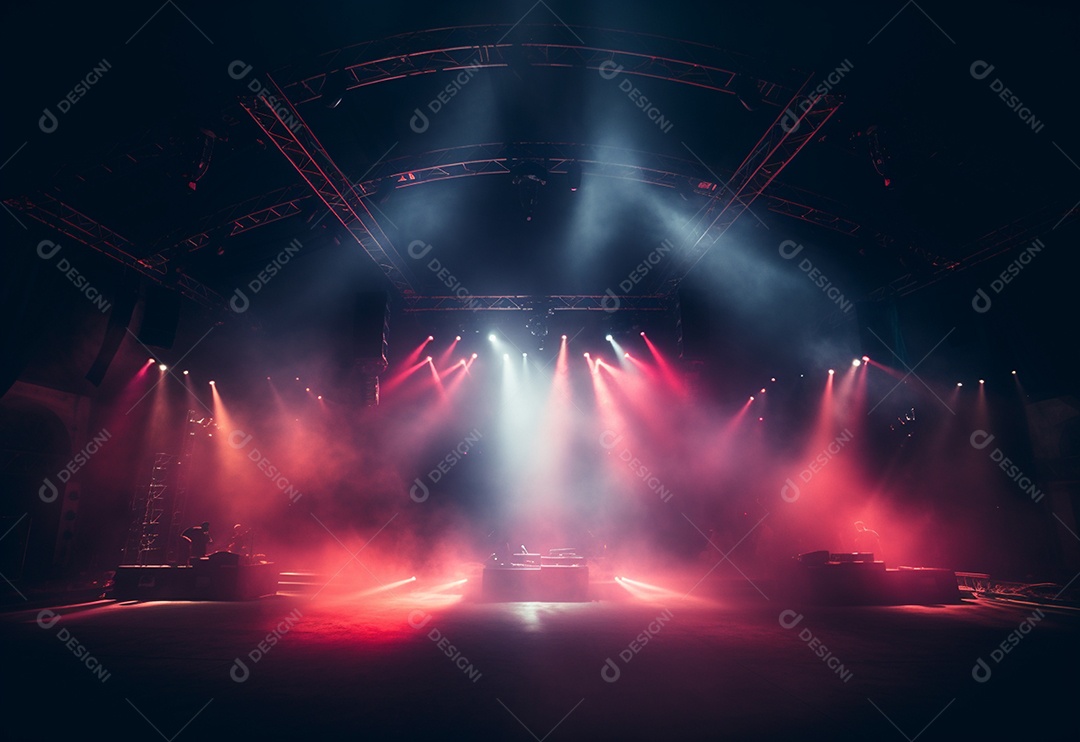 Cenário de palco de concerto fotográfico com luz colorida de holofotes