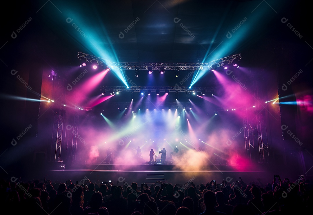 Cenário de palco de concerto fotográfico com luz colorida de holofotes