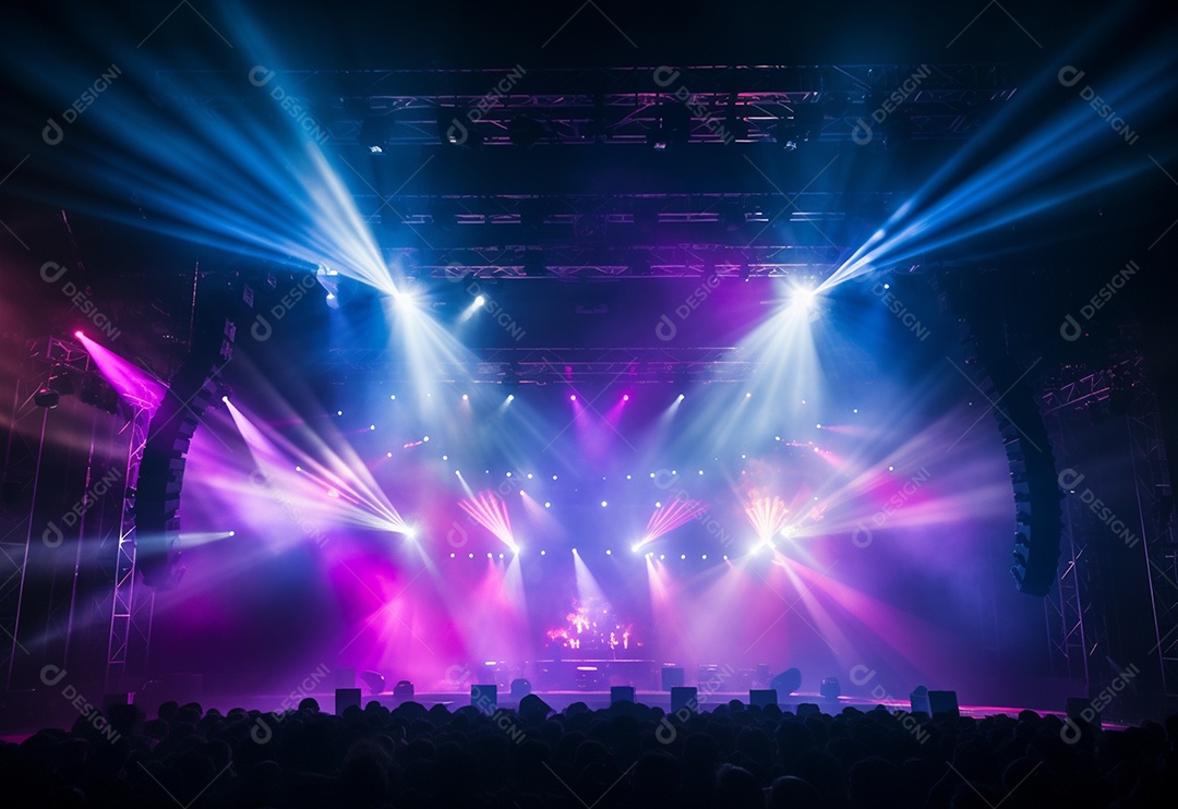 Cenário de palco de concerto fotográfico com luz colorida de holofotes