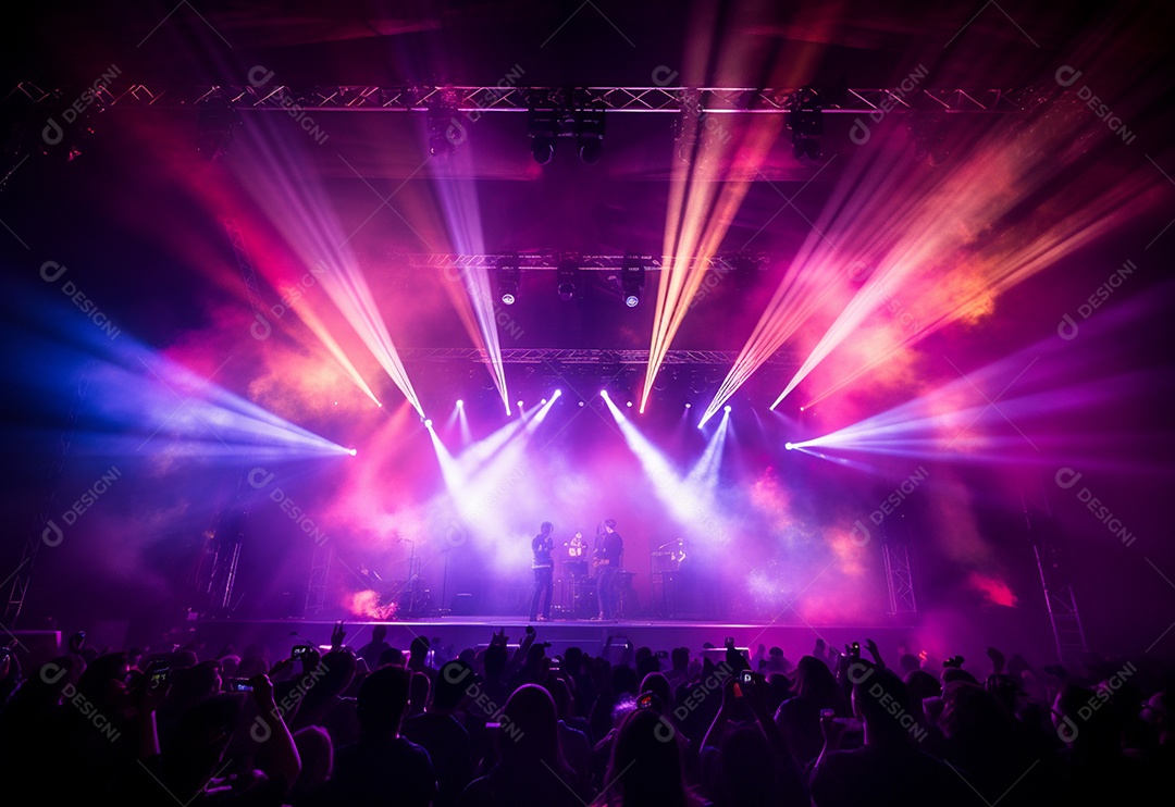 Cenário de palco de concerto fotográfico com luz colorida de holofotes