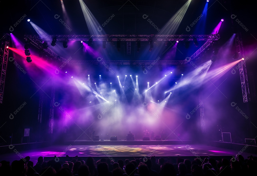 Cenário de palco de concerto fotográfico com luz colorida de holofotes
