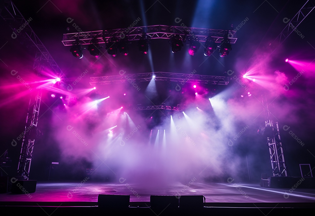 Cenário de palco de concerto fotográfico com luz colorida de holofotes