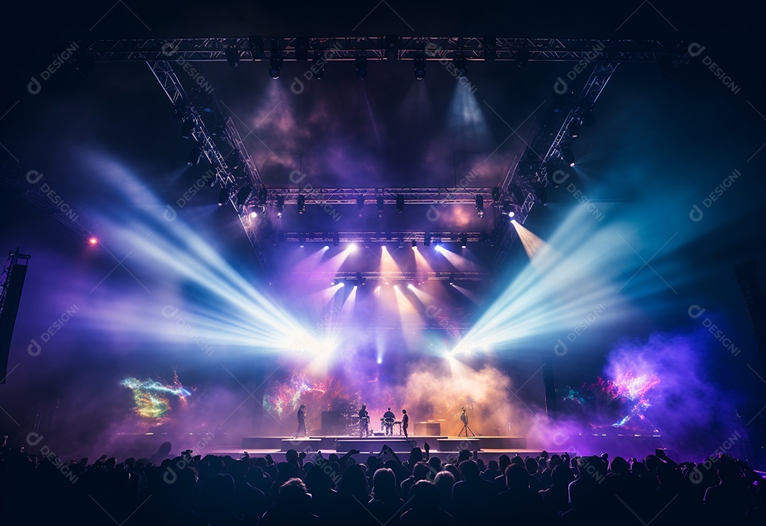 Cenário de palco de concerto fotográfico com luz colorida de holofotes