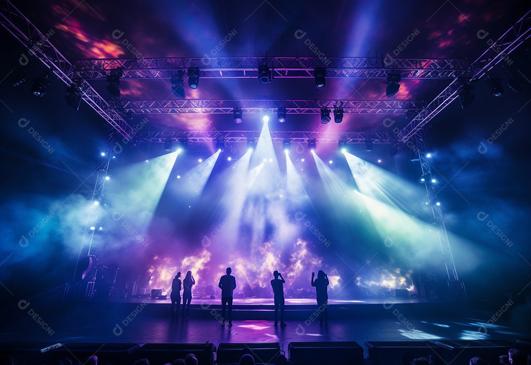 Cenário de palco de concerto fotográfico com luz colorida de holofotes